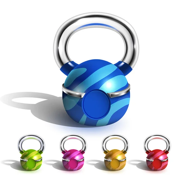 Kettlebell en divertido diseño multicolor conjunto de vectores — Vector de stock