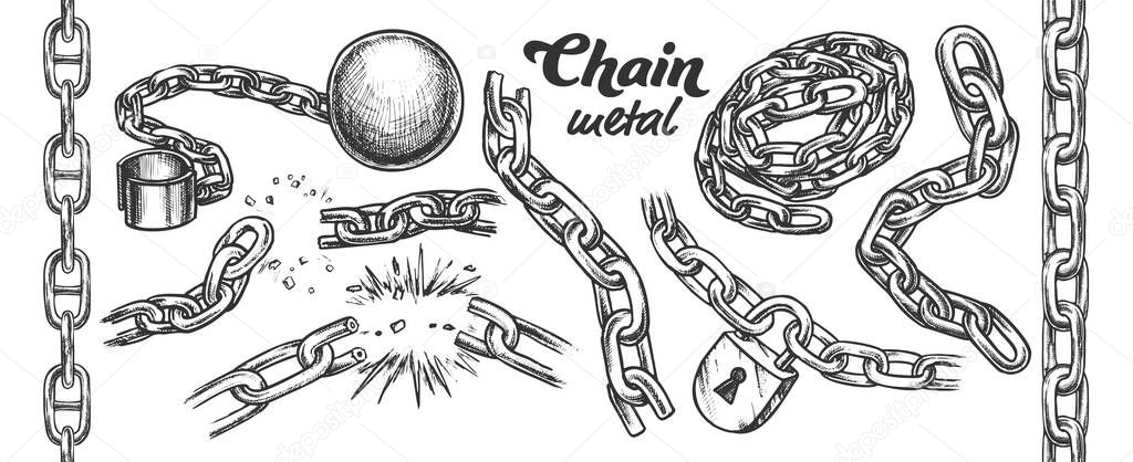 Iron Chain Collection Monochrome Set Vector