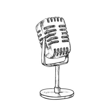 Retro Vokal Radyo Mikrofon Tek Renk Vektörü