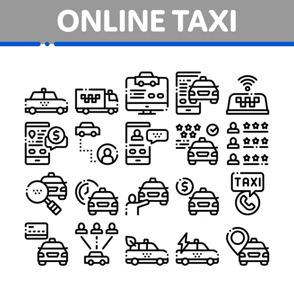 Online Taxi Collection Elements Icons Set Vector — Stock Vector