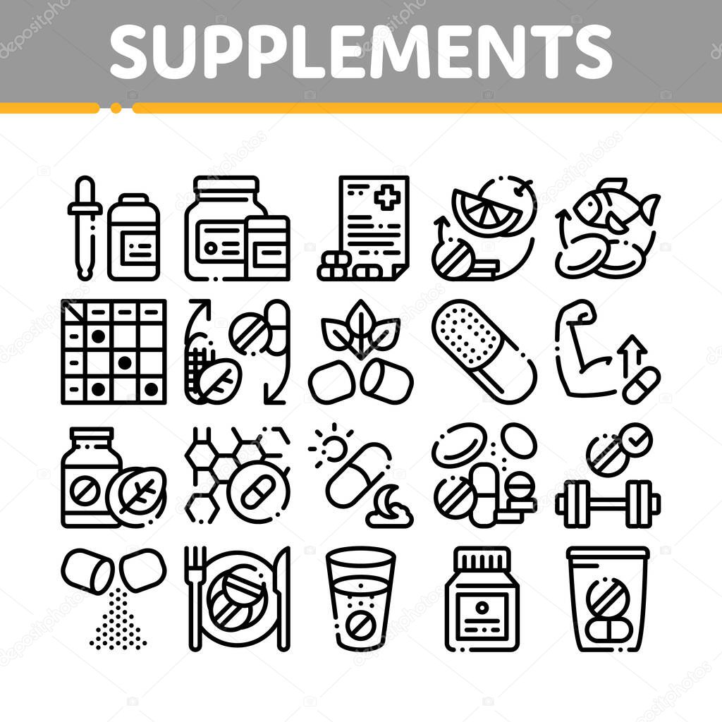 Supplements Collection Elements Icons Set Vector