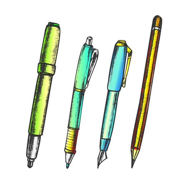 Pluma, lápiz y fieltro-punta Marcador Vector de color retro — Vector de stock
