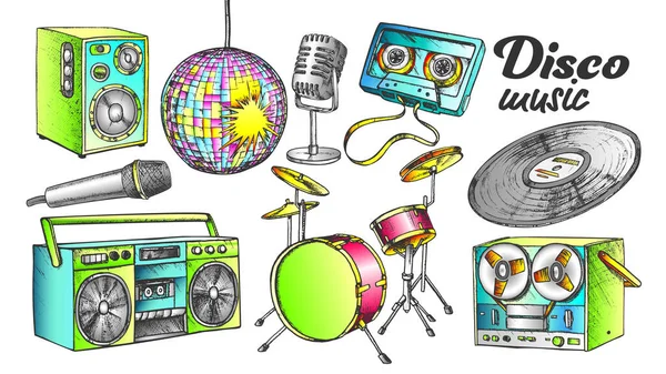 Disco Music Color Elements Ink Set Vector — Stockový vektor