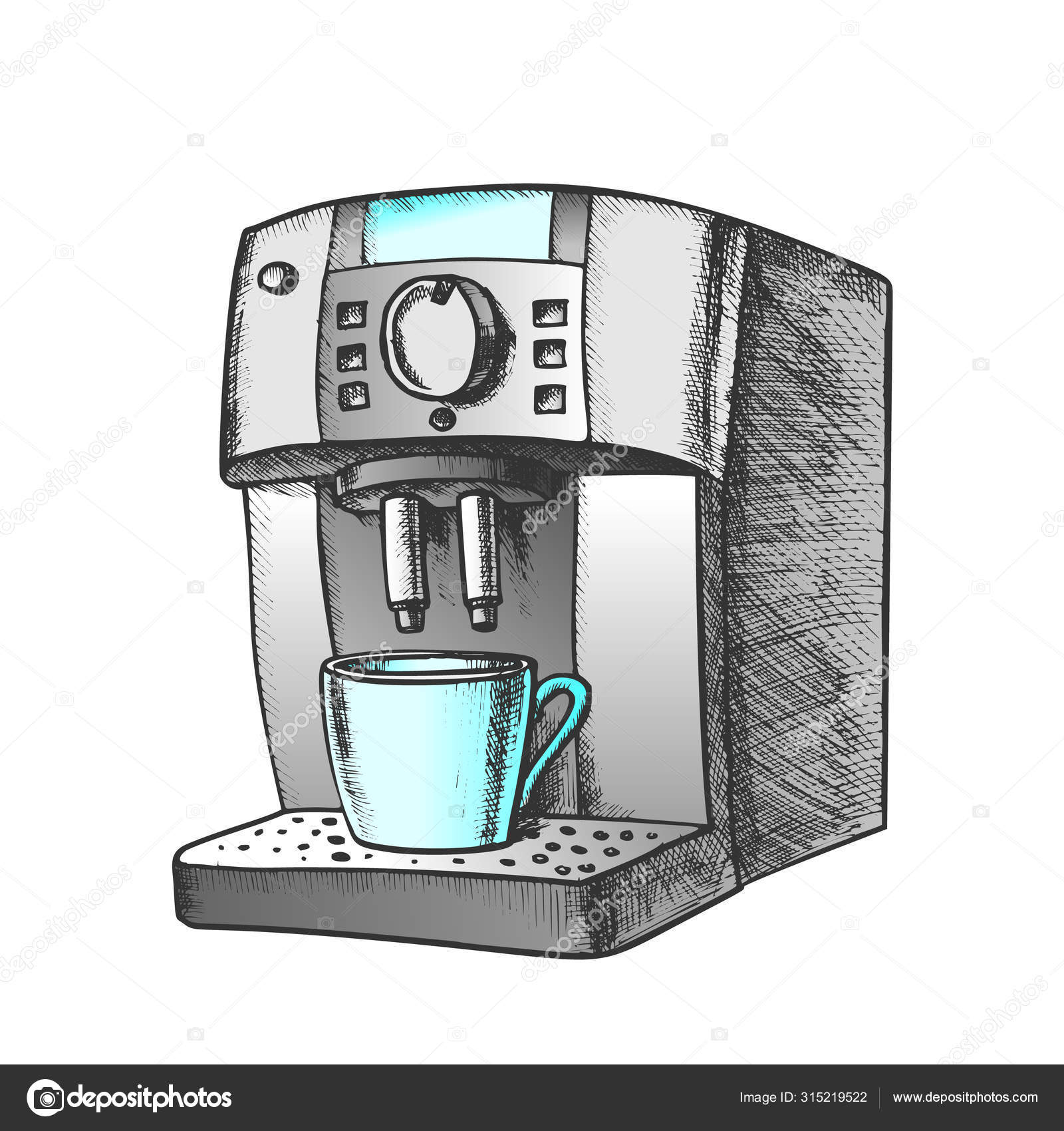 Coffee Automatic Machine With Cup Retro Vector Stock Vector by