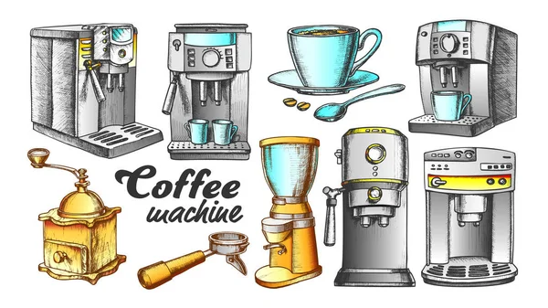 Kaffeemaschine, Halter und Tasse Retro-Set Vektor — Stockvektor