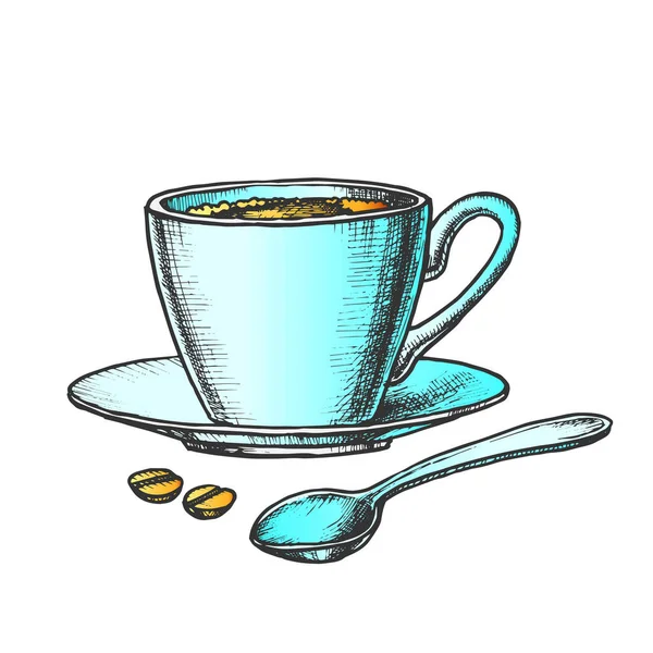 Kaffekopp på tefat med sked färg vektor — Stock vektor