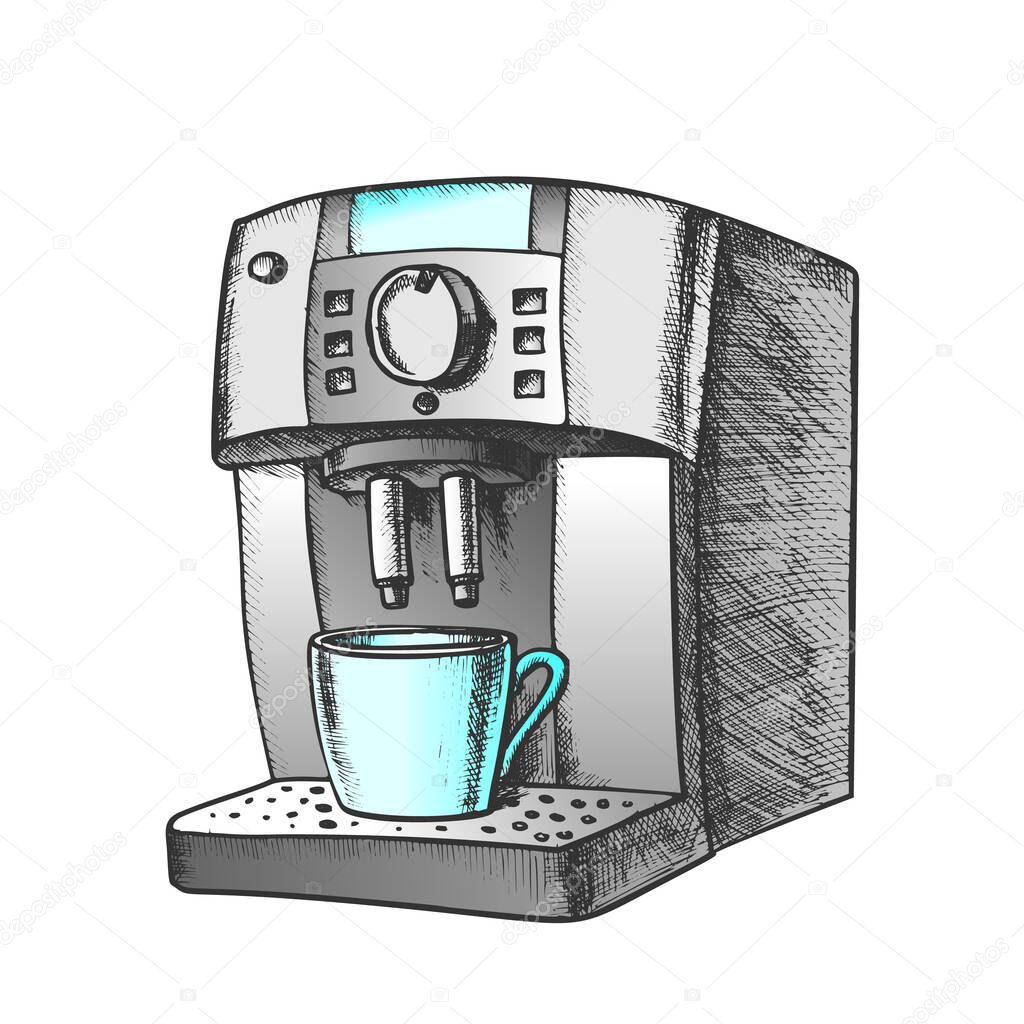 Coffee Automatic Machine With Cup Retro Vector