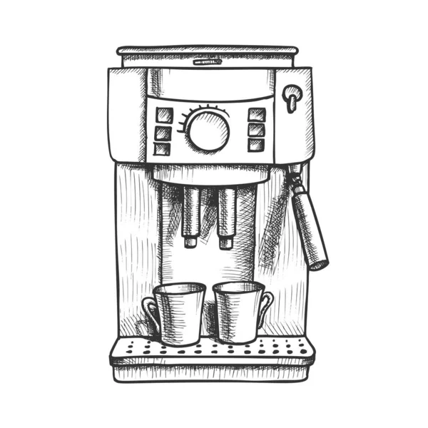 Espresso Machine With Two Cups Monochrome Vector — Stock Vector