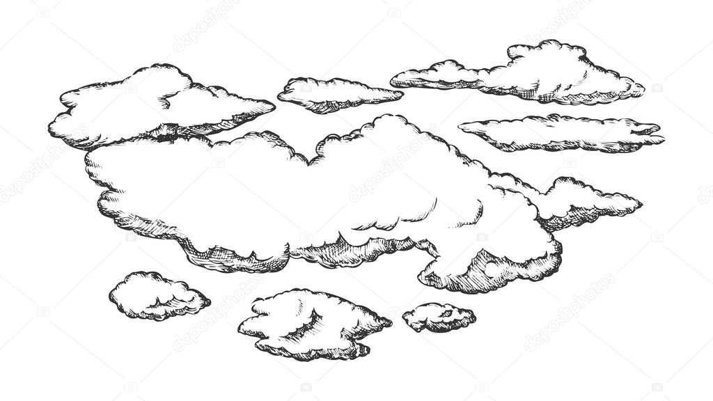Fluffy Flying Clouds And Overcast Retro Vector