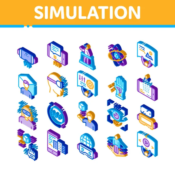 Simulatie Apparatuur Iconen Stel Vector Isometrische Virtual Reality Glazen Simulatieapparaat — Stockvector