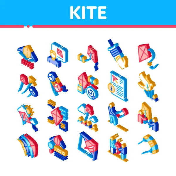 Kite Flying Air Toy Iconos Set Vector Herramienta Viento Cometa — Archivo Imágenes Vectoriales