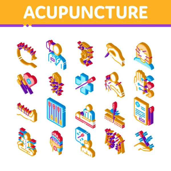 Akupunktúrás Terápia Ikonok Beállítva Vektor Izometrikus Emberi Fej Kéz Fül — Stock Vector