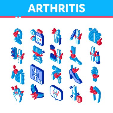 Artrit Hastalığı Simgeleri Vektörü Ayarladı. Isometric artrit semptomları ve tedavileri, eklemlerinde ve sırtında, boynunda, dizinde, parmaklarında ve kaburgalarında ağrı
