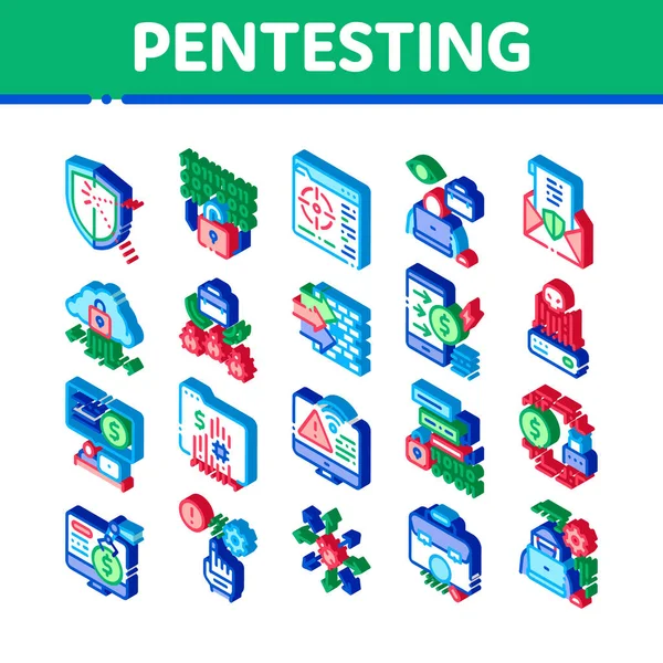 Pentesting Software Icons Set Vector Isometric Pentesting Programming Code Cybersecurity — Stock Vector