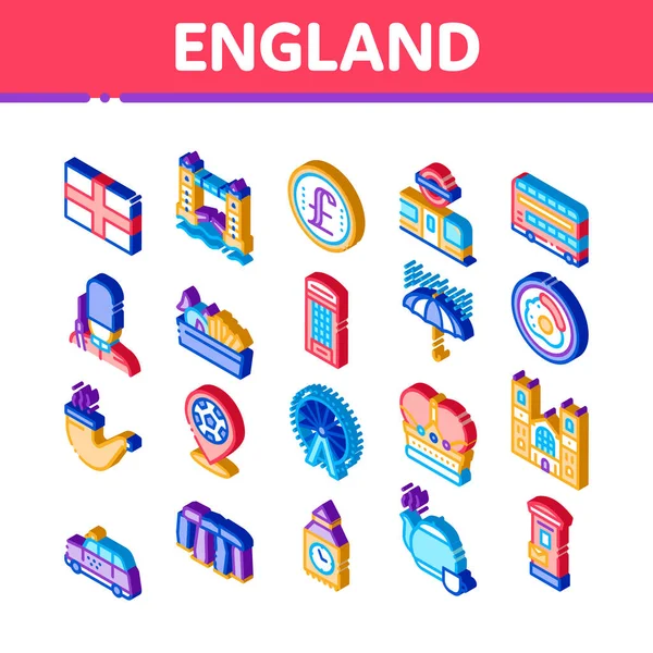England United Kingdom Icons Set Vector Isometric England Flag Pound — Stock Vector