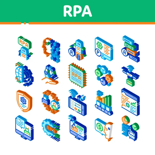 Rpa Cyber Technology Iconos Set Vector Isométrico Rpa Automatización Procesos — Vector de stock