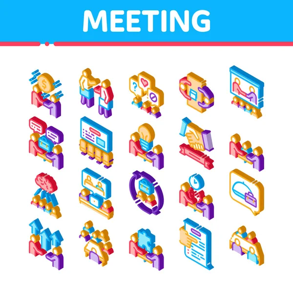 Business Meeting Conference Icons Setzen Vektor Isometrisches Geschäftstreffen Und Seminar — Stockvektor