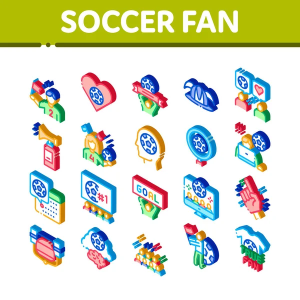Χαρακτηριστικά Γνωρίσματα Φίλαθλων Ποδοσφαίρου Icons Set Vector Ισομετρική Καπέλο Οπαδών — Διανυσματικό Αρχείο