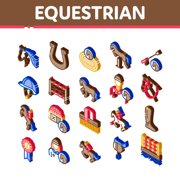 Conjunto Iconos Animales Ecuestres Vector Isométrico Caballo Ecuestre Juego Polo — Archivo Imágenes Vectoriales