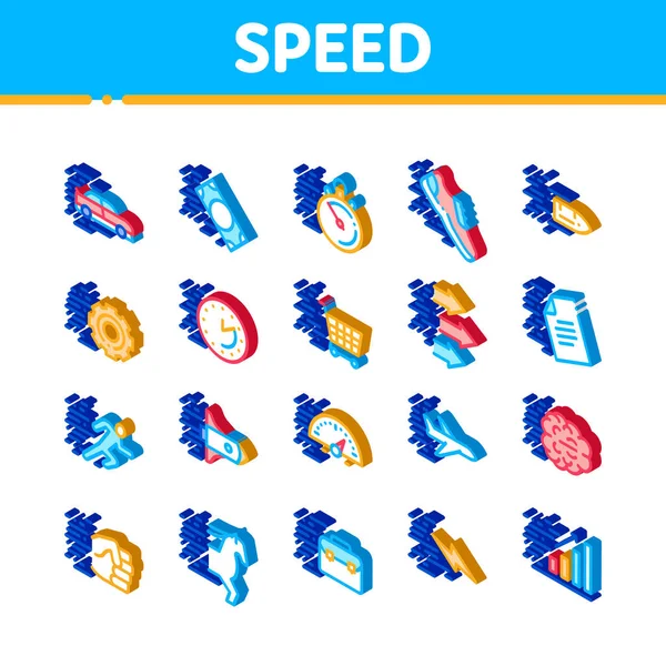 Speed Fast Motion Ikonok Beállítva Vektor Izometrikus Mozgás Nagy Sebességű — Stock Vector