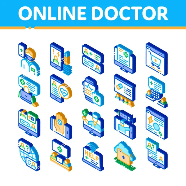 이종규의 다음과 Isometric Internet Doctor Consultation Healthy Help Web Site — 스톡 벡터