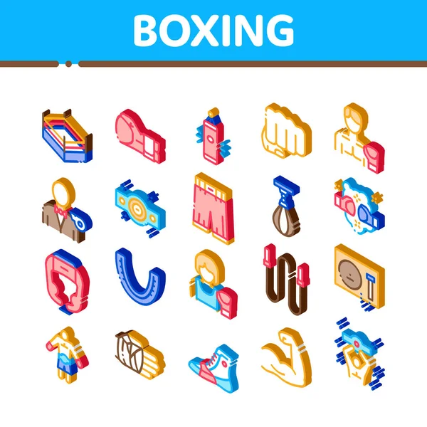 Set Iconos Herramientas Deportivas Boxeo Vector Guante Boxeo Isométrico Camisas — Vector de stock