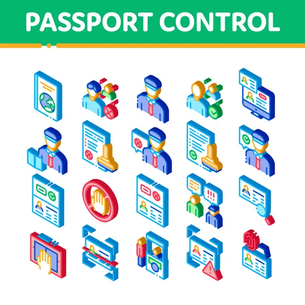 Passport Control Check Icons Set Vector Isometrisches Scannen Von Pass — Stockvektor
