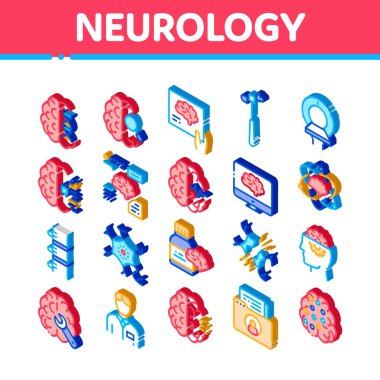 Nöroloji Tıp Simgeleri Vektörü Ayarladı. Isometric Nöroloji Ekipmanı, Nörolog, Beyin ve Sinir Sistemi, Sinir ve Dosyalar