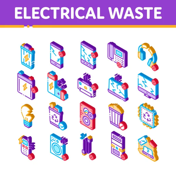 Electrical Waste Tools Icons Set Vector Isometric Broken Electrical Cord — Stock Vector