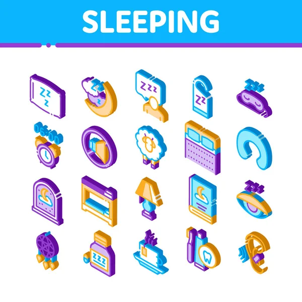 Sleeping Time Devices Icons Set Vector Isometrische Schlafende Menschliche Silhouette — Stockvektor