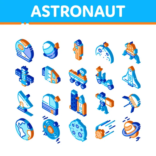 Apparecchiatura Astronauta Icone Set Vettoriale Isometrica Astronauta Tuta Spaziale Elmetto — Vettoriale Stock