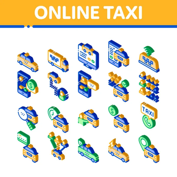 Ontaxi Elements Icons Set Vector Isometric Taxi Truck Car Mobile — Stock Vector