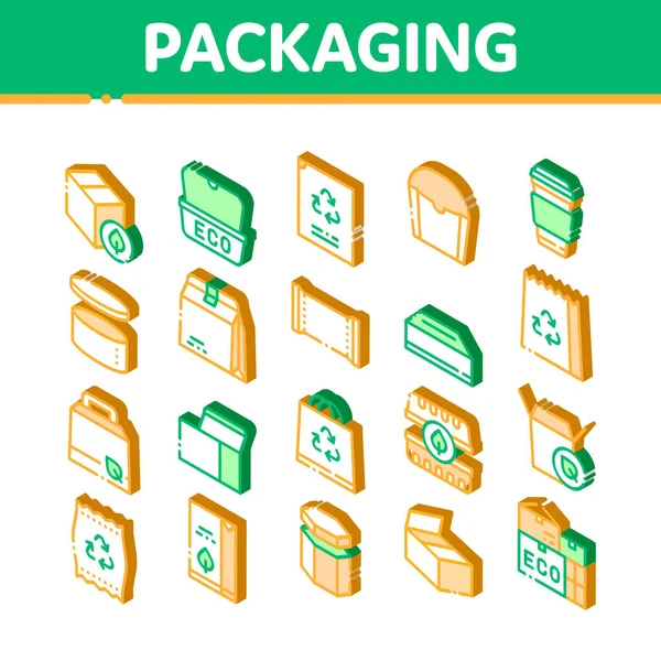 Packaging Elements Vector Icons Set Isometric Carton Open Closed Packaging — Stock Vector