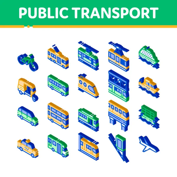 Public Transport Vector Icons Set. Isometric Trolleybus And Bus, Tramway And Train, Cable Way And Monorail Transport Pictograms. Car And Taxi, Plane And Ship Illustrations — Stock Illustration Public Transport Vector Icons Set Isometric Trolleybus Bus Tramway Train Stock Vector