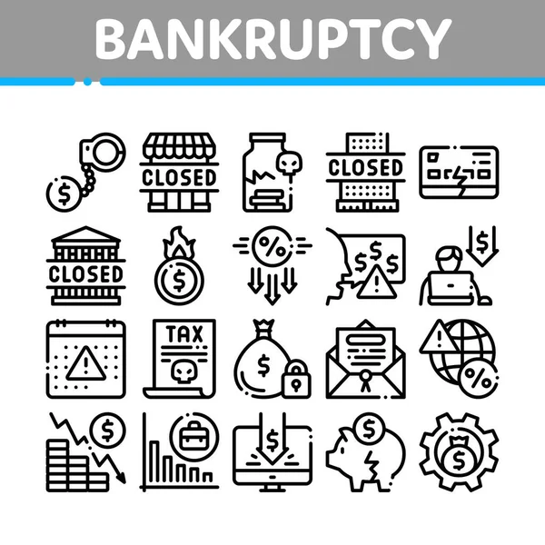 Coleção Negócios Falência Ícones Set Vector Bankruptcy Shop Company Closed —  Vetores de Stock