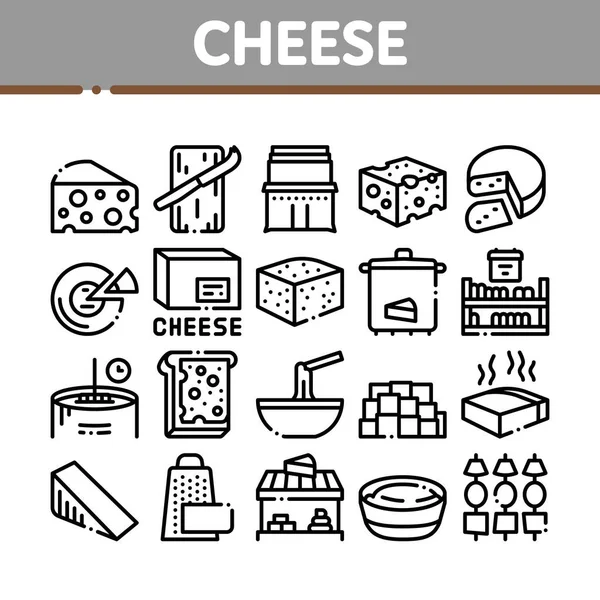 Cheese Dairy Food Collection Pictogrammen Set Vector Kaas Gesneden Brood — Stockvector