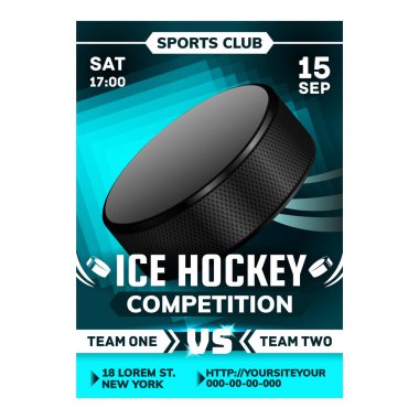 Hokey Buz Pisti Reklam Sancak Vektörü. Oyun takımı için hokey topu ve sopa oyunu aracı. Katılımcı Aktif Sportif Paten Oyunu. Şablon İllüstrasyonunu Göster