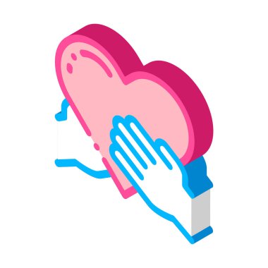 Gönüllüler El Tutma vektör izometrik işaretini destekliyor. renk izole edilmiş sembol çizimi