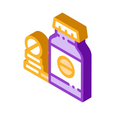 Biyolojik Ek İlaçlar Şişesi vektör izometrik işareti. renk izole edilmiş sembol çizimi