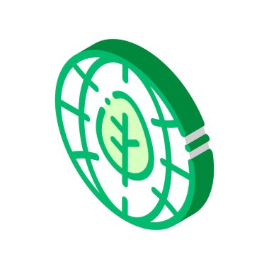 Dünya Gezegeni Ağaç vektörü izometrik işareti bırakıyor. renk izole edilmiş sembol çizimi