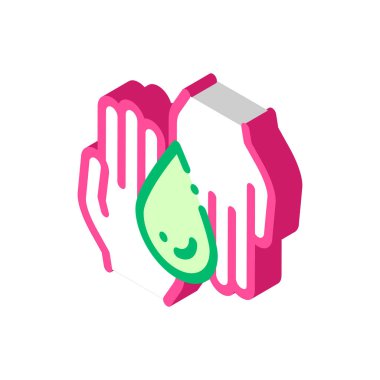 Eller ve Nemlendirici vektör izometrik işareti bırak. renk izole edilmiş sembol çizimi