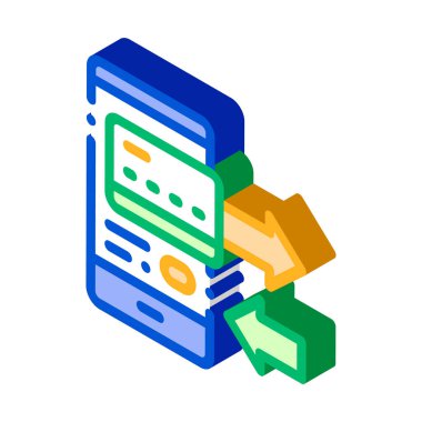 Cep telefonu vektör izometrik işaretine göre ödeme. renk izole edilmiş sembol çizimi