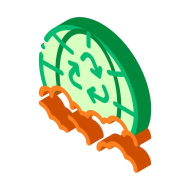 Çöp Geri Dönüşüm Gezegeni Dünya vektör izometrik işareti. renk izole edilmiş sembol çizimi