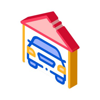 Araç Araç Araç İzometrik vektör illüstrasyonlu Garaj Kulübesi