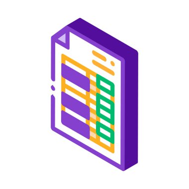 Fiyat Listesi Mali Belge Dosya Vektörü izometrik işareti. renk izole edilmiş sembol çizimi