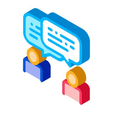 İnsan siluetleri, çevik element vektör izometrik işareti ile konuşuyor. renk izole edilmiş sembol çizimi