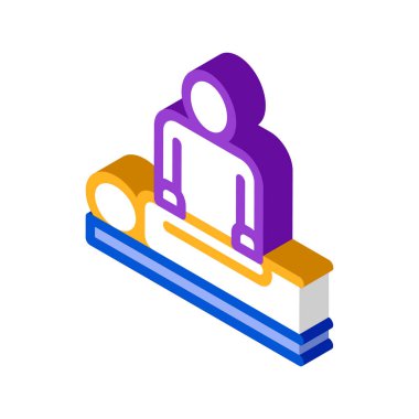 Hasta silueti izometrik işaretli ortopedik masör. renk izole edilmiş sembol çizimi