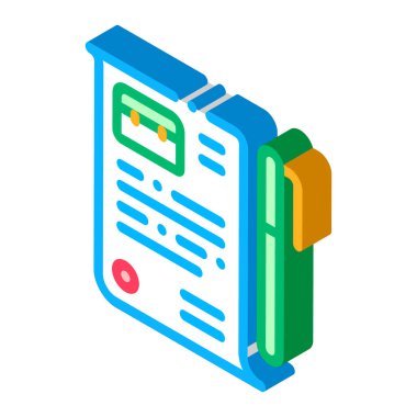 İş Sözleşmesi Çalışma Kağıdı ve Kalem Vektörü İzometrik İşareti. renk izole edilmiş sembol çizimi