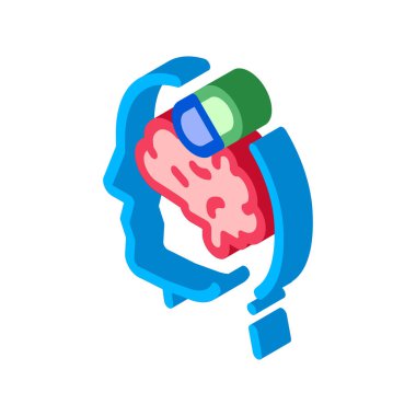 İlaç Adam Siluet Baş Ağrısı Vektörü İzometrik İşaret. renk izole edilmiş sembol çizimi