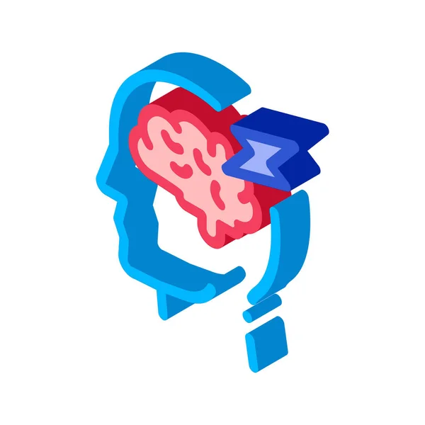 Cerebro Rayo Volt Silueta Dolor Cabeza Signo Isométrico Vector Ilustración — Vector de stock